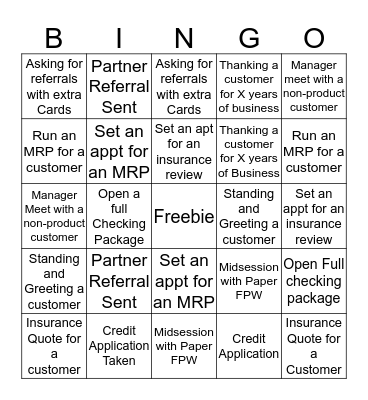 Banker Bingo Card