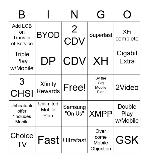 Xfinity Stack Them Units Bingo Card