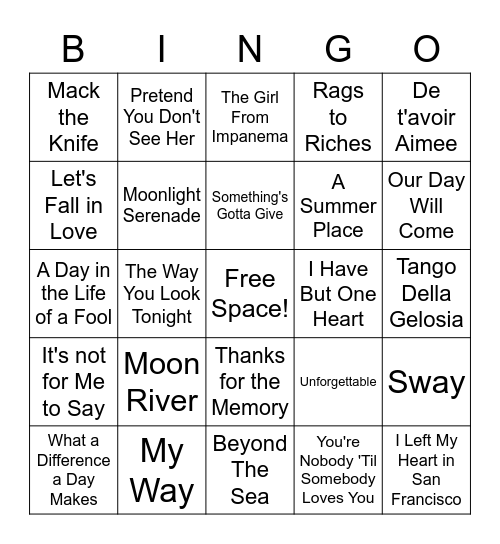 Crooners Bingo Card