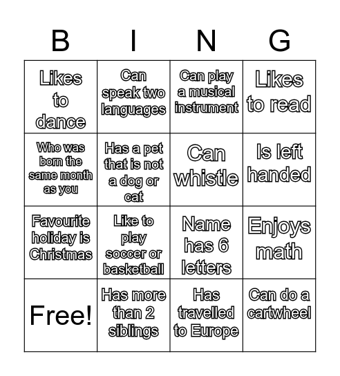 Find Someone Who Bingo Card