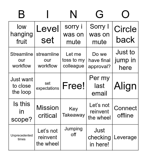 Consultant Lingo Bingo Card