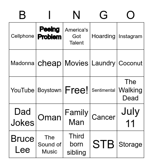 Daddy Bingo Card