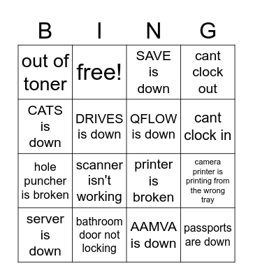 Northglenn Bingo Card