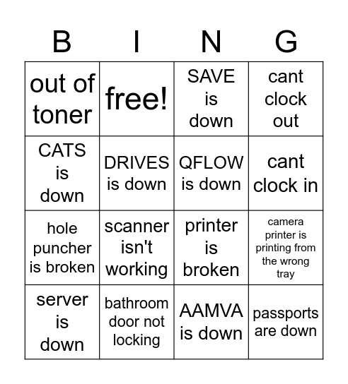 Northglenn Bingo Card