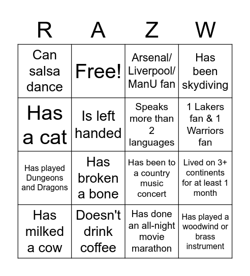 R&Z Wedding Bingo! Bingo Card