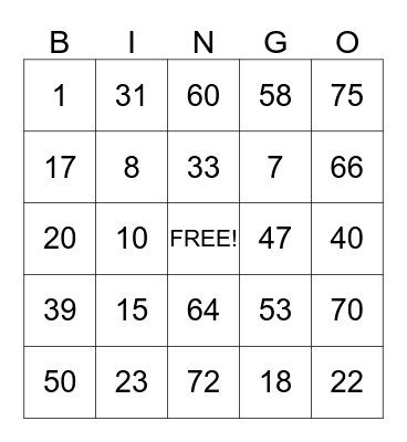 Amaroo Bingo Card