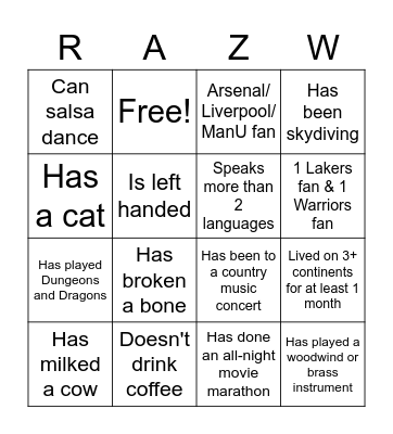 R&Z Wedding Bingo! Bingo Card
