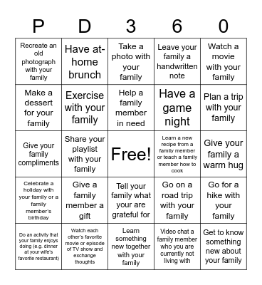 Time with Your Family Bingo Card