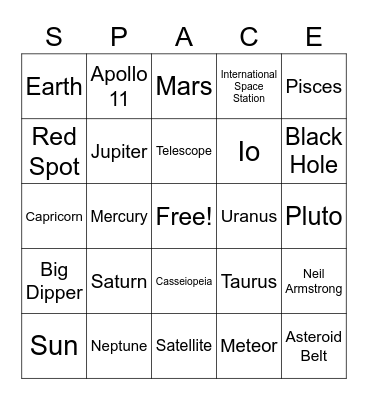 Space Bingo Card