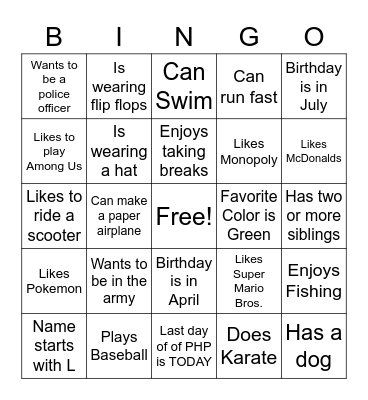 All About Green Group Bingo Card