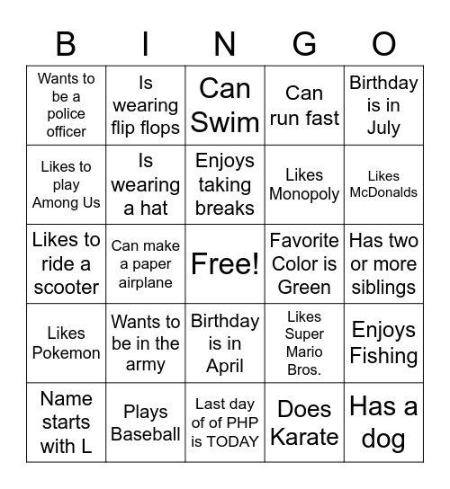 All About Green Group Bingo Card