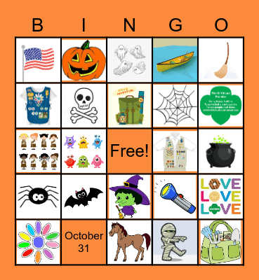 Girl Scout Halloween Bingo Card