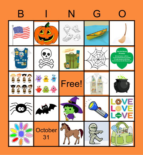 Girl Scout Halloween Bingo Card