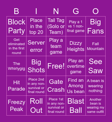 Fall Guys Bingo Card