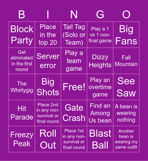 Fall Guys Bingo Card