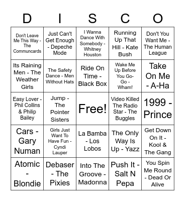 EIGHTIES DISCO BINGO Card