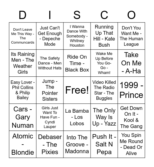 EIGHTIES DISCO BINGO Card