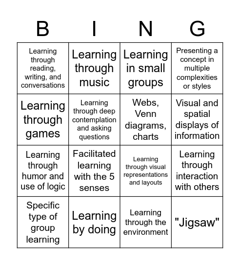 Teaching & Learning Station Bingo Card