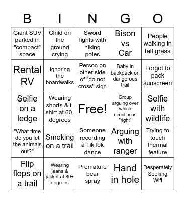 National Park Bingo Card