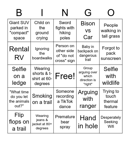 National Park Bingo Card