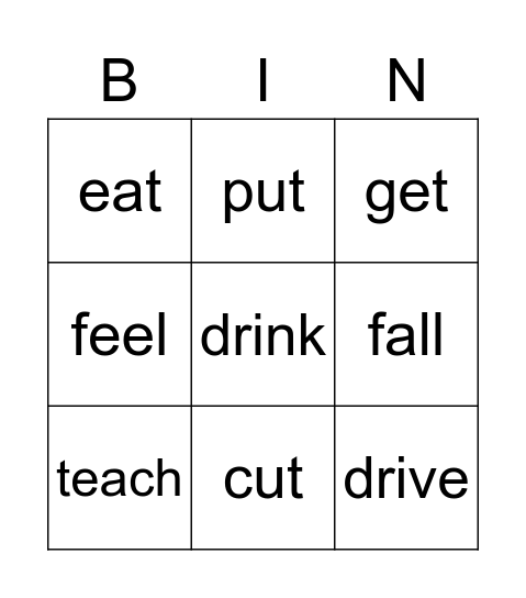 Irregular verbs (simple past) Bingo Card