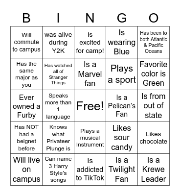 Privateer Camp Bingo Card