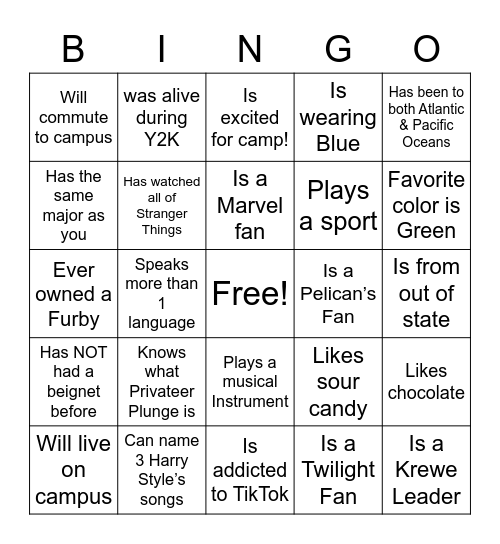 Privateer Camp Bingo Card