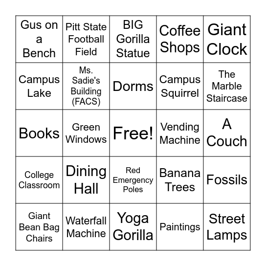 Pitt State Bingo Card