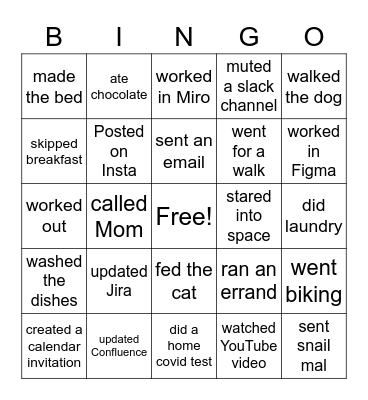 Day in the Life Bingo Card