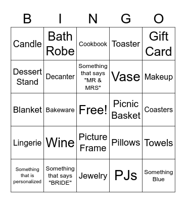 BRIDAL SHOWER GIFT BINGO Card