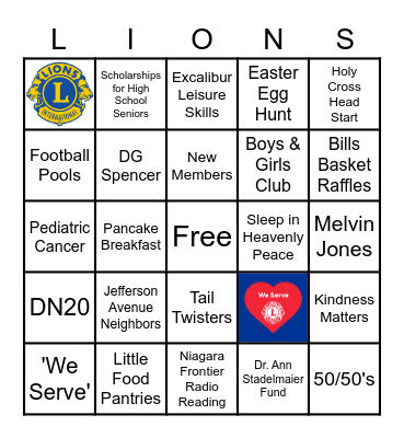 Sheridan Drive Lions Bingo Card