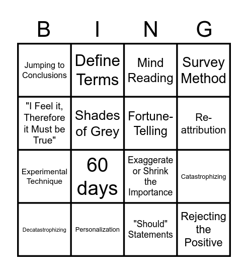 Cognitive Distortions Bingo Card