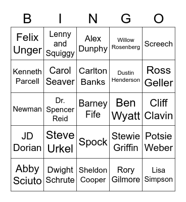 Famous TV Nerds Bingo Card