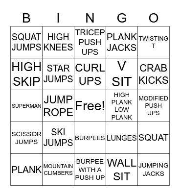Fitness Bingo Card