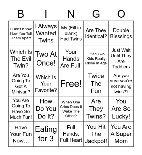 TWINGO! Bingo Card