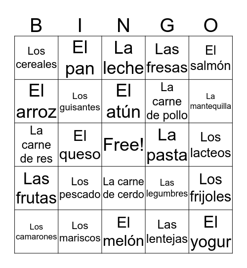 Spanish 2 Chapter 4 Bingo A Bingo Card