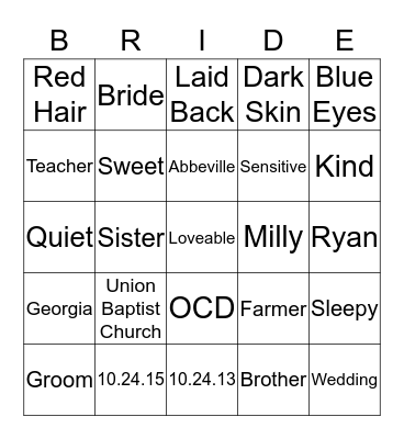 Tay's Bridal Bingo!! Bingo Card