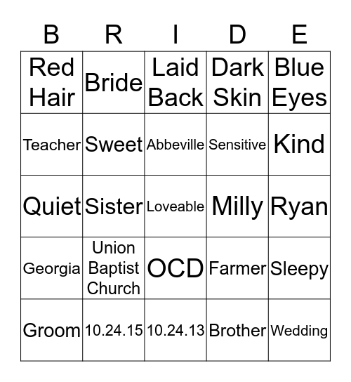 Tay's Bridal Bingo!! Bingo Card