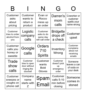 CUSTOMER SERVICE BINGO Card