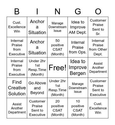 AM Bingo Card