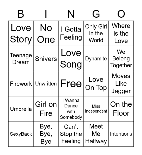 MUSIC BINGO Card