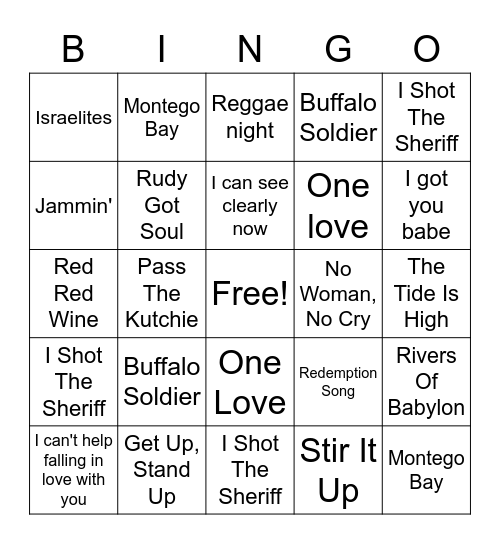 Reggae Bingo Card
