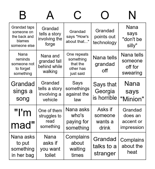 Bacon Bingo Card