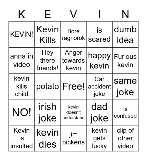 Call me kevin. Bingo Card