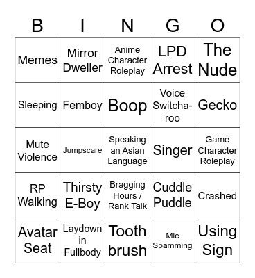 VrChat Bingo Card