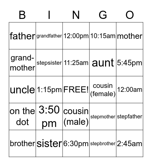 La Familia y La hora Bingo Card