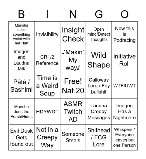 Critical Role C3 Ep27 Bingo Card