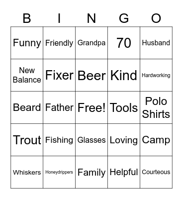 Bob's 70th Birthday! Bingo Card
