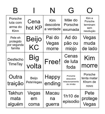 Kinnporsche final episode Bingo Card