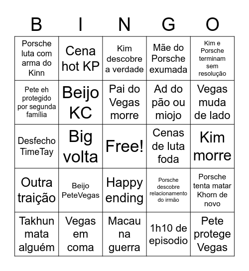 Kinnporsche final episode Bingo Card